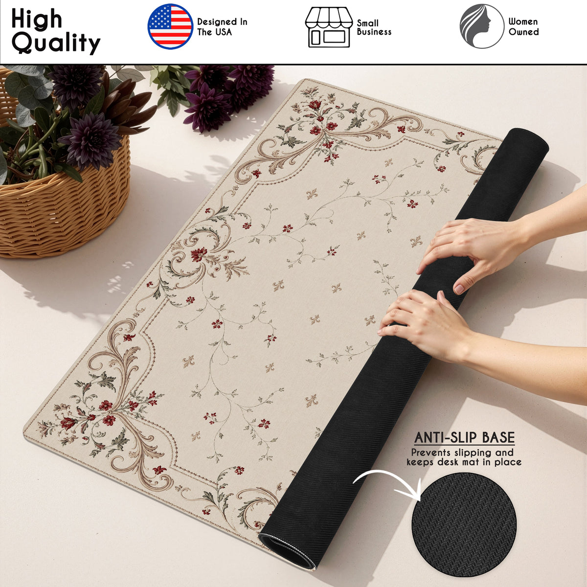 Red Vintage Antique Collection - Floral Print Mahjong Mat for Table - Shipped Rolled