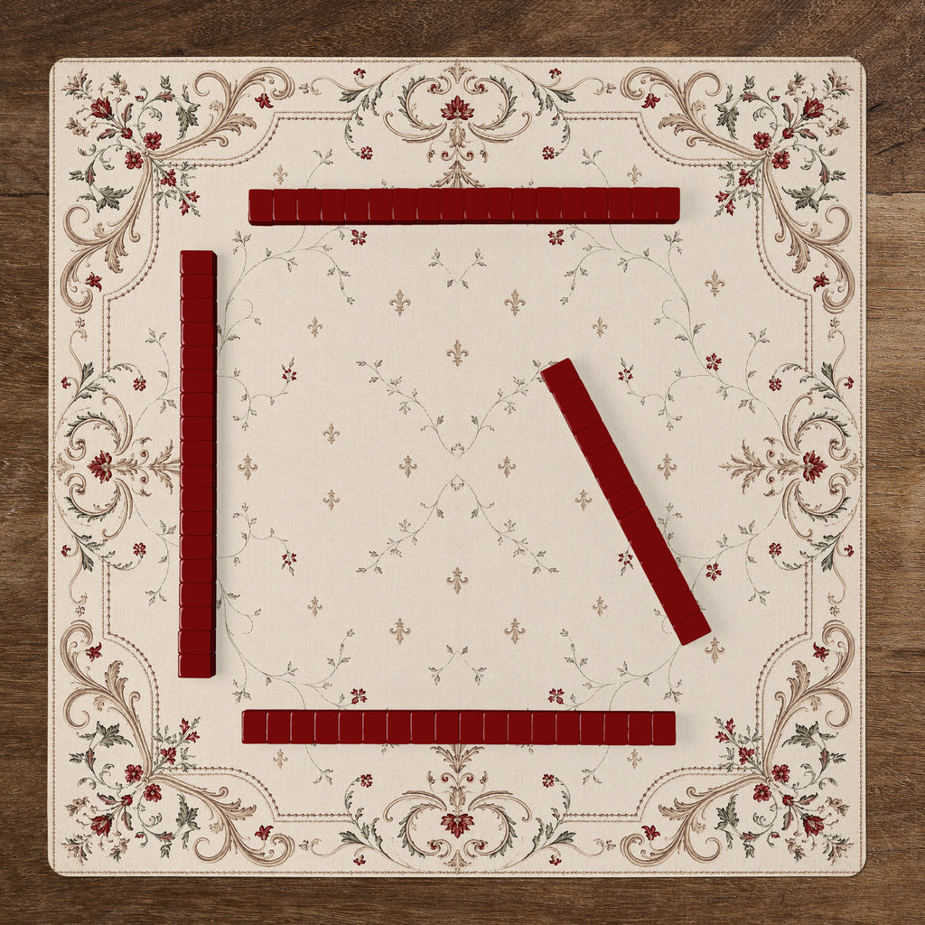 Red Vintage Antique Collection - Floral Print Mahjong Mat for Table - Shipped Rolled