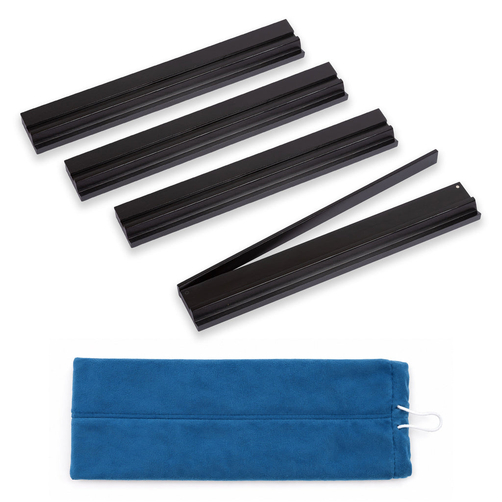 (20in.) Black Wooden Mahjong Racks with Pushers & Travel Bag - Set of 4