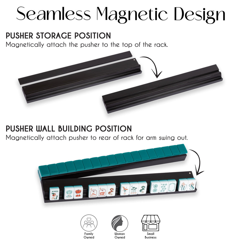(18in.) Black Wooden Mahjong Racks with Pushers & Travel Bag - Set of 4