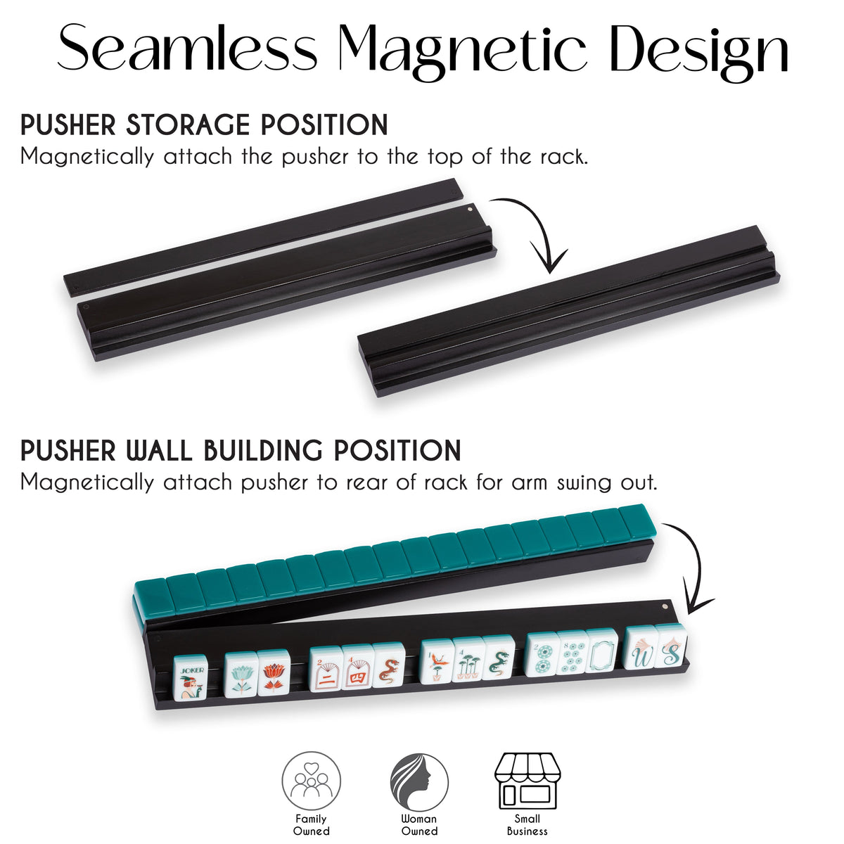 (20in.) Black Wooden Mahjong Racks with Pushers & Travel Bag - Set of 4
