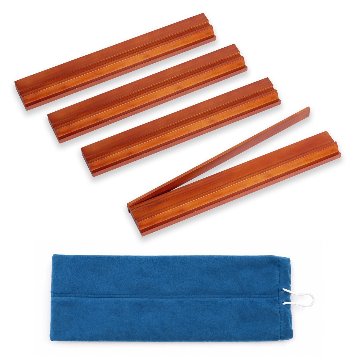 (18in.) Cherry Stain Wooden Mahjong Racks with Pushers & Travel Bag - Set of 4
