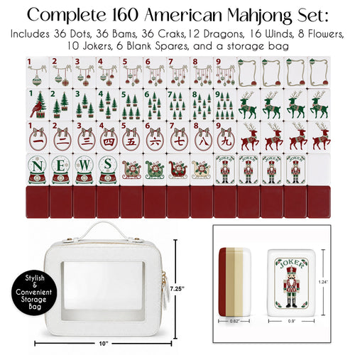 Holiday Red Christmas Collection American Mahjong Tile Set (160pc)