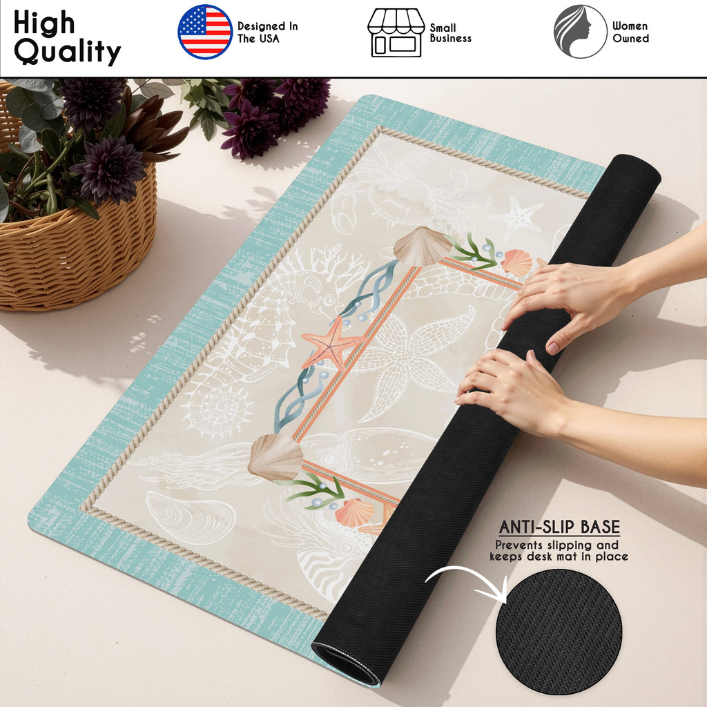 Aqua Blue Coastal Paradise Collection Mahjong Mat for Table - Shipped Rolled