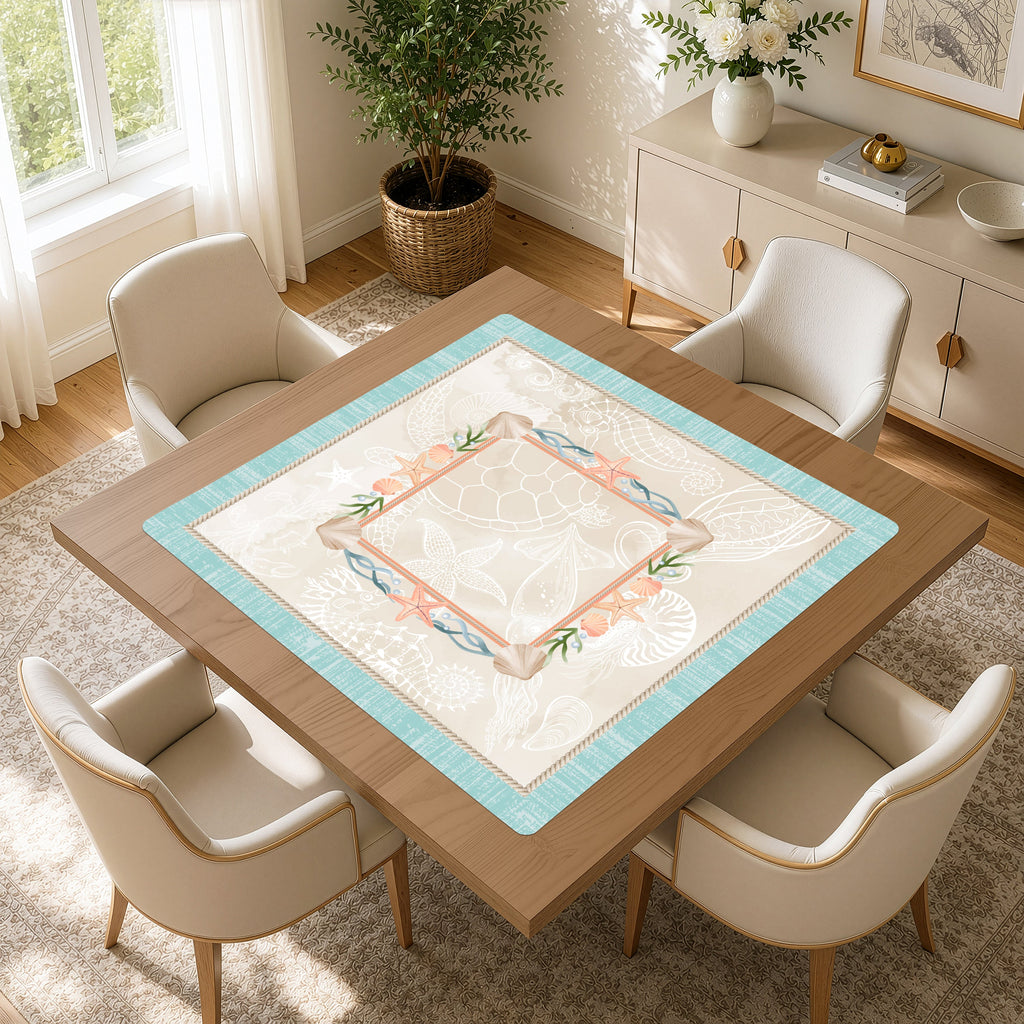 Aqua Blue Coastal Paradise Collection Mahjong Mat for Table - Shipped Rolled
