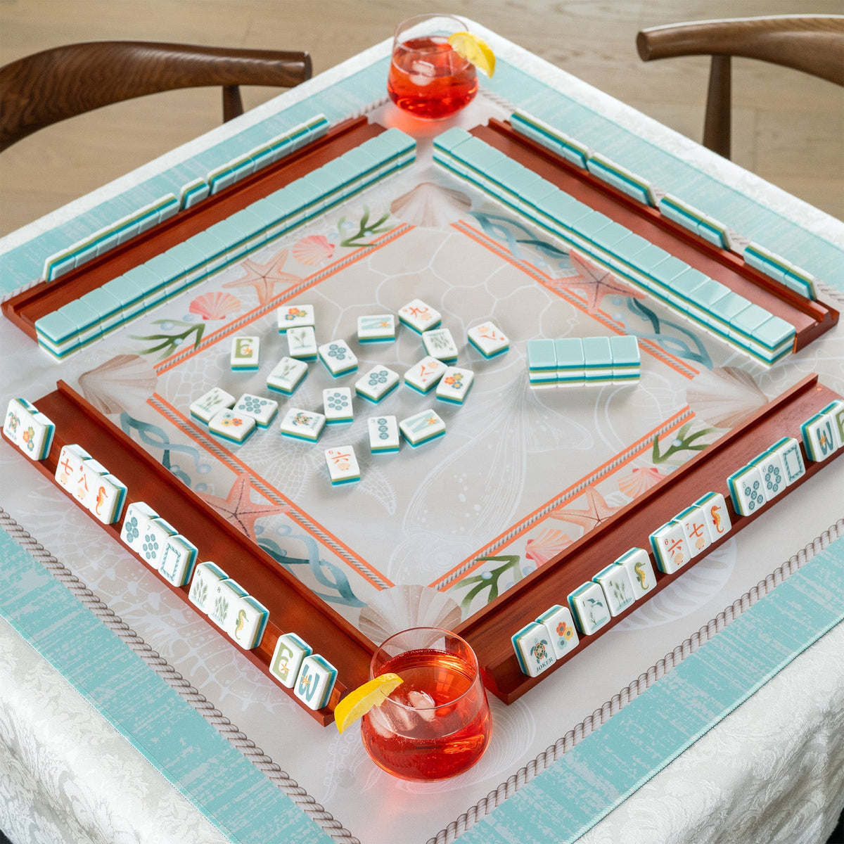 Aqua Blue Coastal Paradise Collection Mahjong Mat for Table - Shipped Rolled