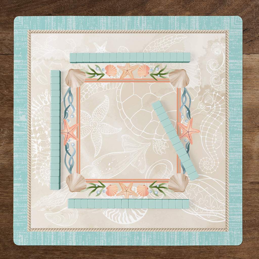 Aqua Blue Coastal Paradise Collection Mahjong Mat for Table - Shipped Rolled