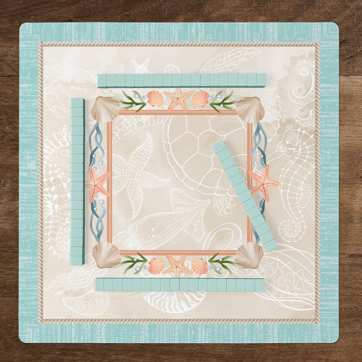 Aqua Blue Coastal Paradise Collection Mahjong Mat for Table - Shipped Rolled