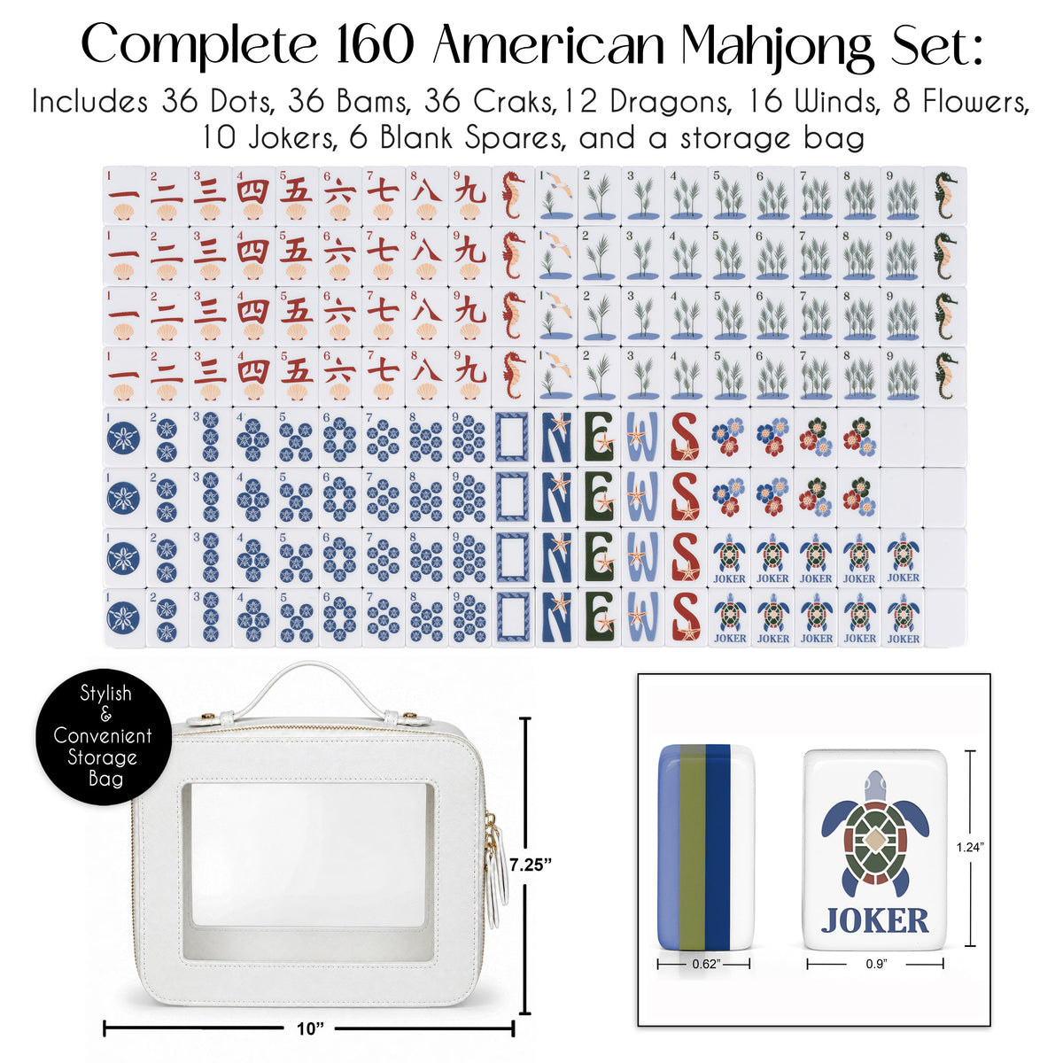 Sky Blue Coastal Paradise Collection American Mahjong Tile Set (160pc)