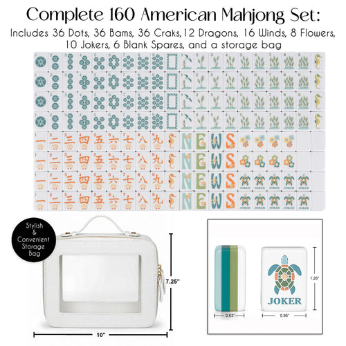 Aqua Blue Coastal Paradise Collection American Mahjong Tile Set (160pc)