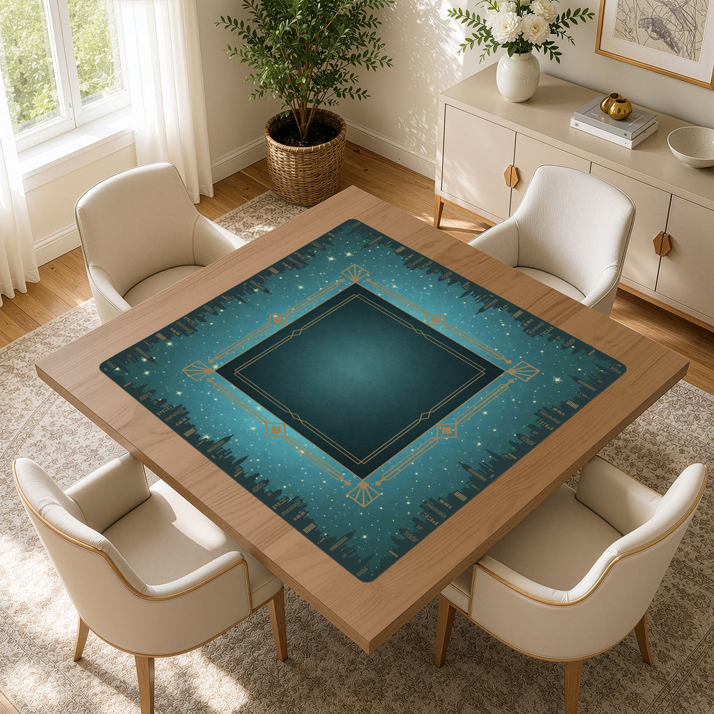 Blue Art Deco Collection Mahjong Mat for Table - Shipped Rolled