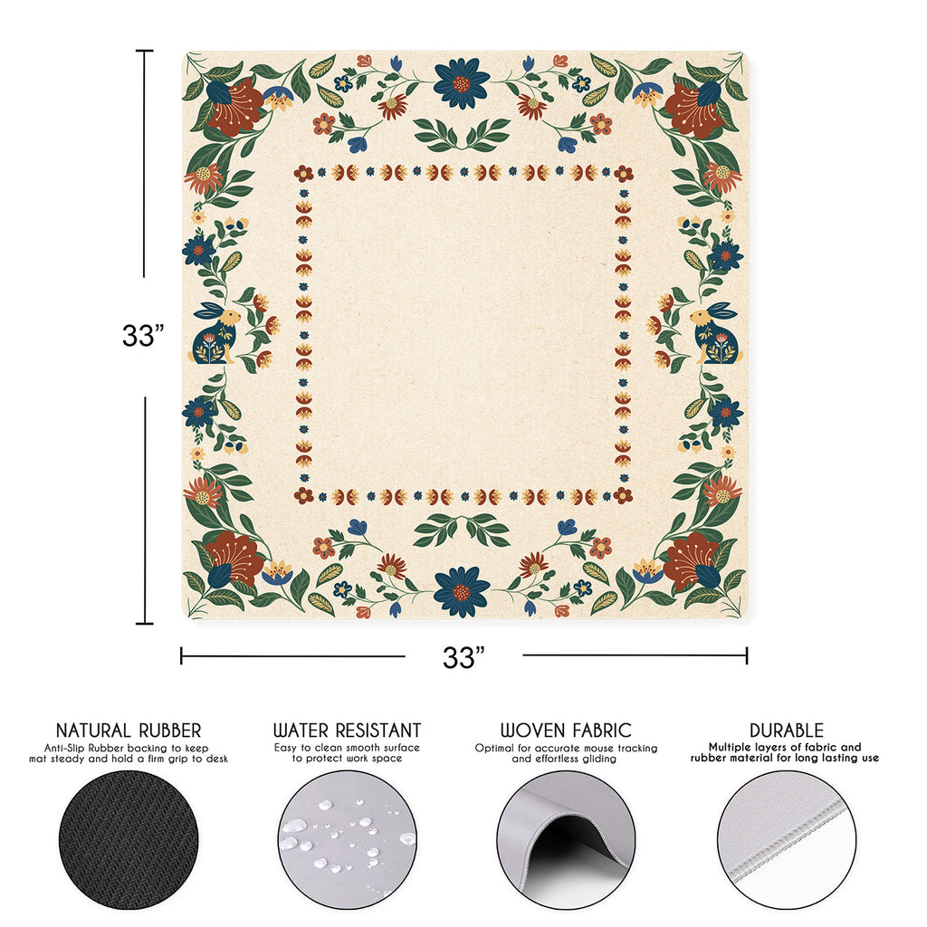 Blue Folk Collection Mahjong Mat for Table - Shipped Rolled