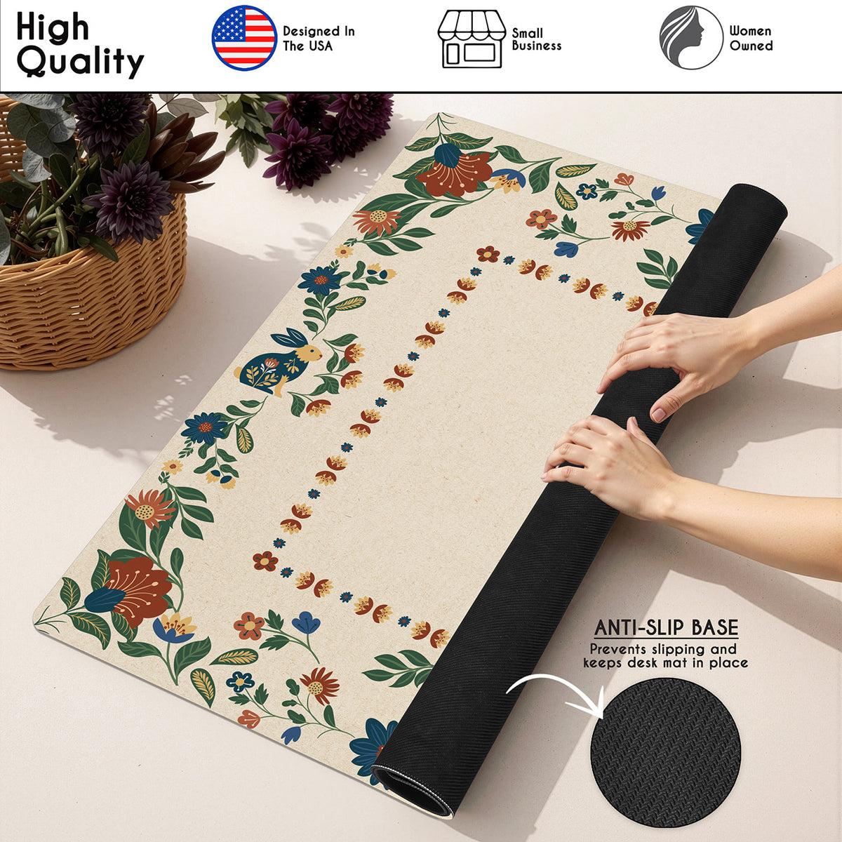 Blue Folk Collection Mahjong Mat for Table - Shipped Rolled