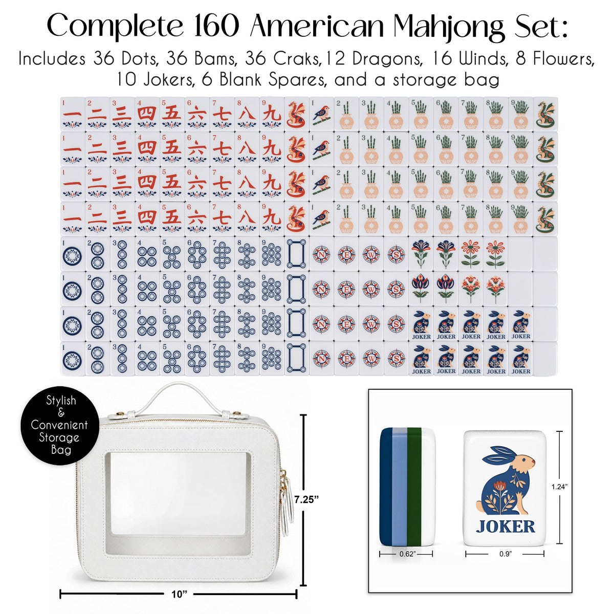 Navy Blue Folk Collection American Mahjong Tile Set (160pc)