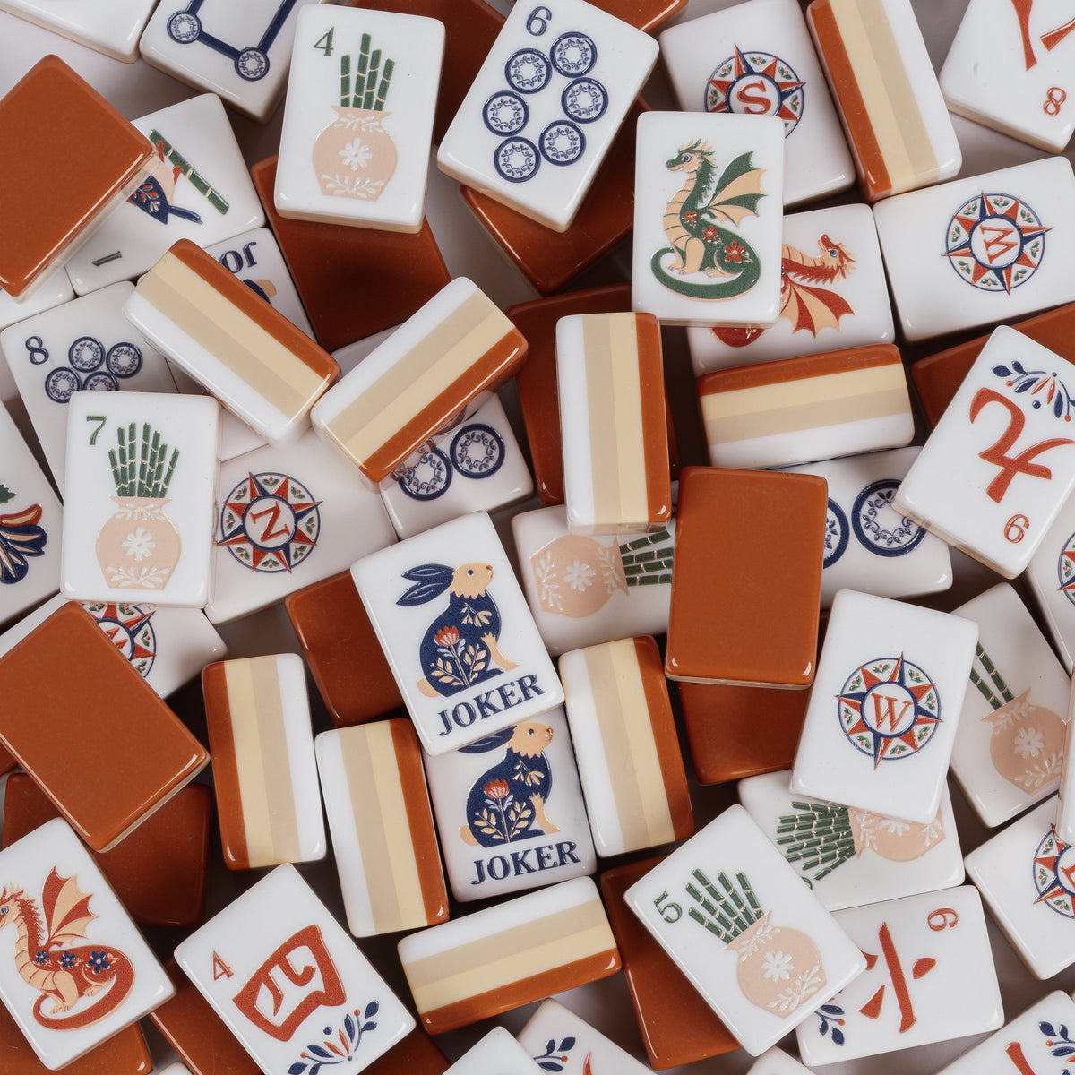 Orange Folk Collection American Mahjong Tile Set (160pc)