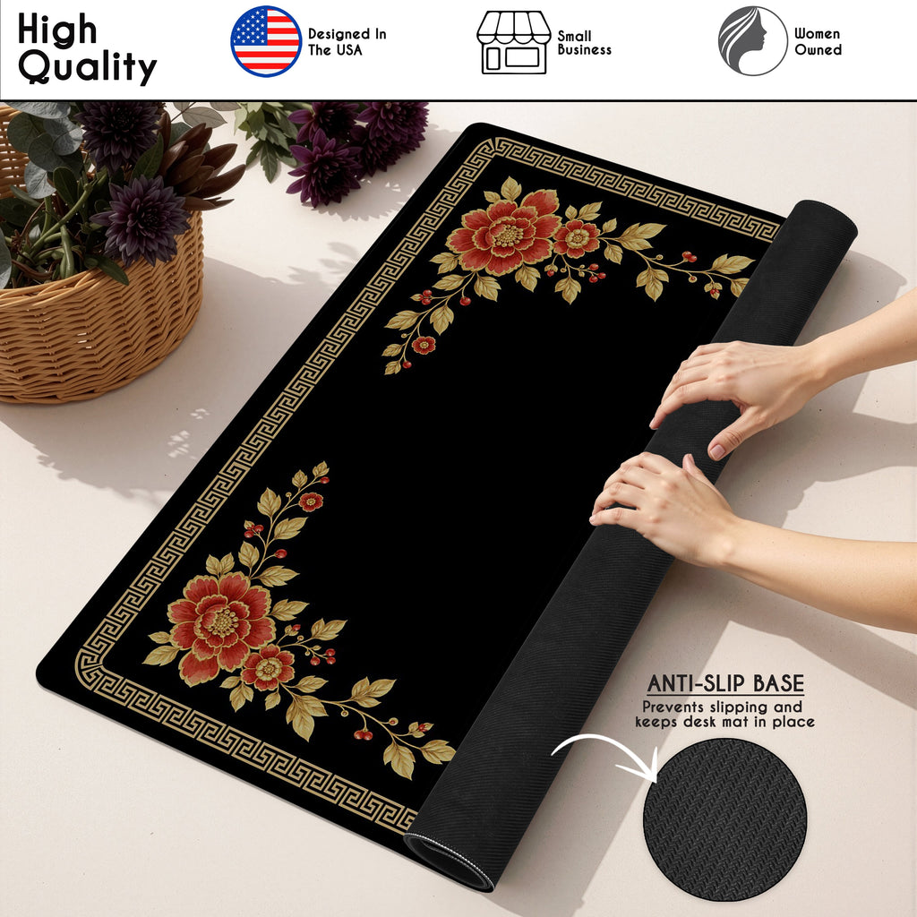 Floral Golden Pearl Collection Mahjong Mat for Table - Shipped Rolled