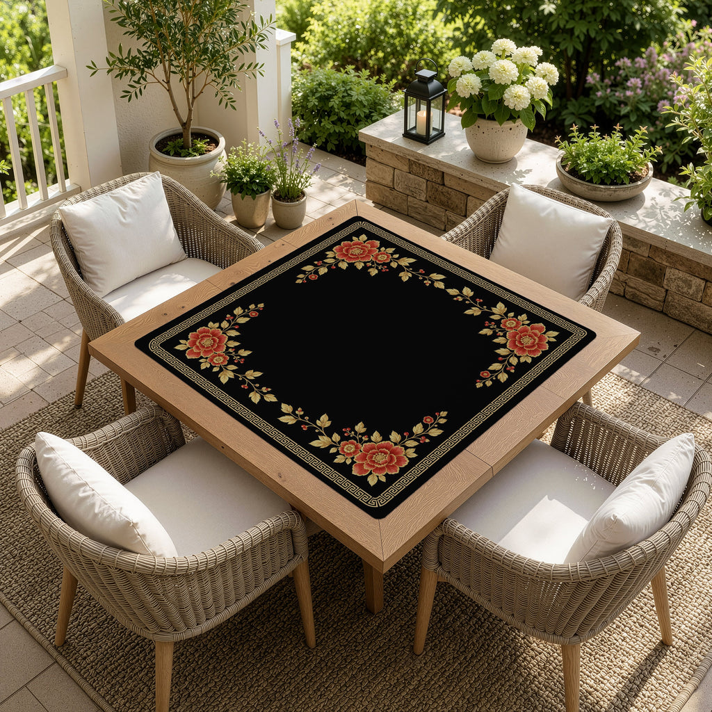 Floral Golden Pearl Collection Mahjong Mat for Table - Shipped Rolled