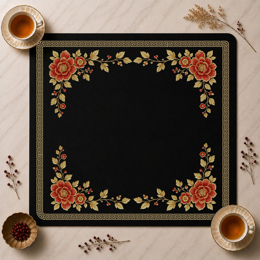 Floral Golden Pearl Collection Mahjong Mat for Table - Shipped Rolled