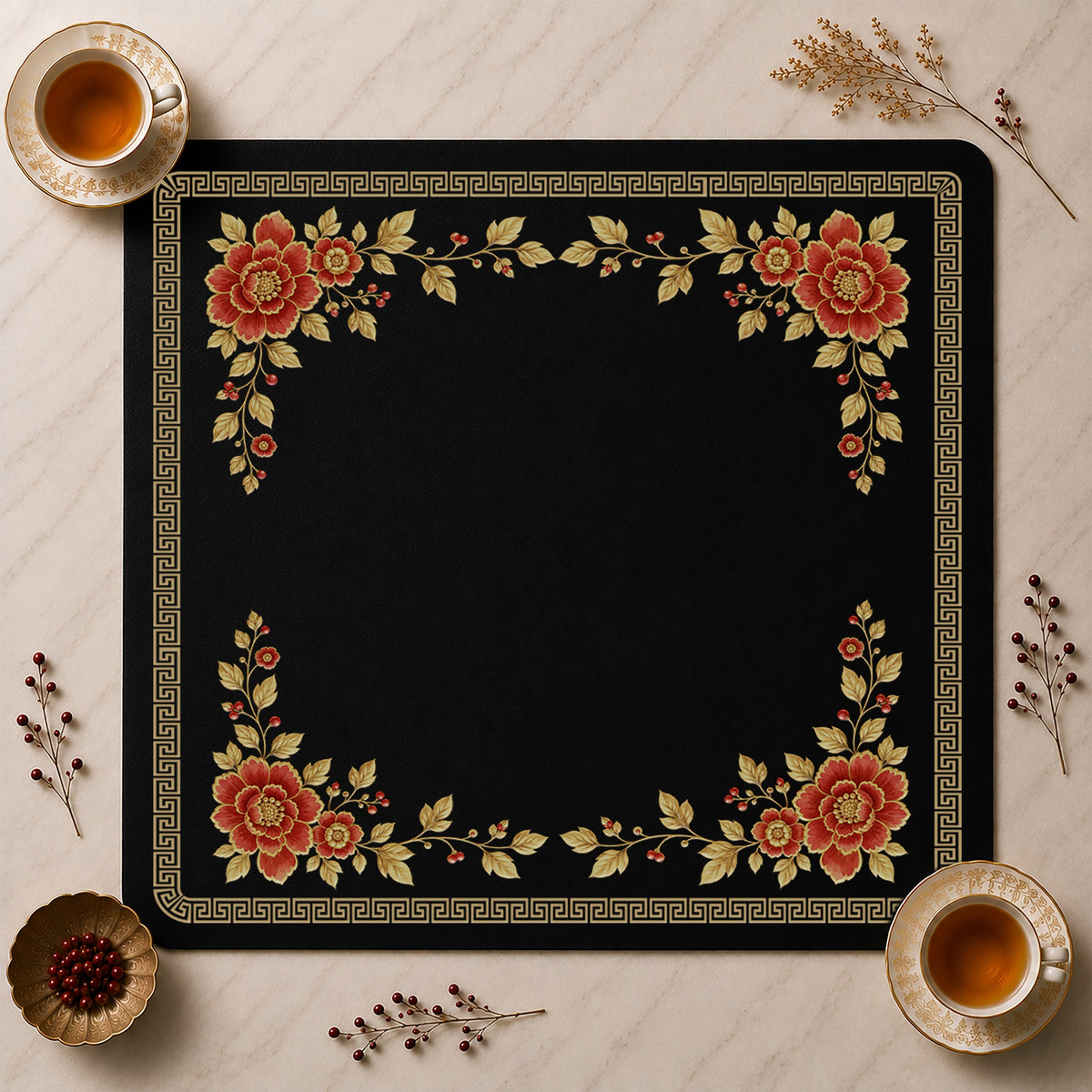 Floral Golden Pearl Collection Mahjong Mat for Table - Shipped Rolled
