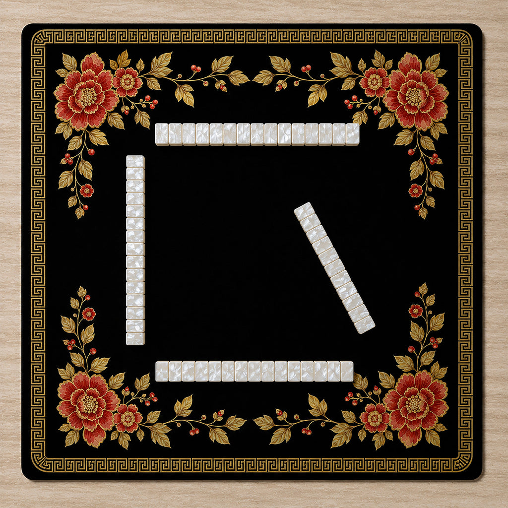 Floral Golden Pearl Collection Mahjong Mat for Table - Shipped Rolled