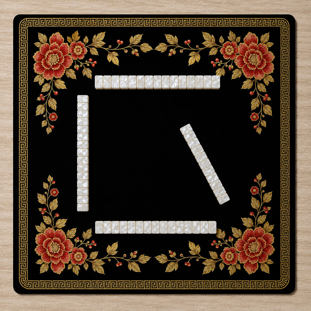 Floral Golden Pearl Collection Mahjong Mat for Table - Shipped Rolled