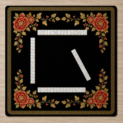 Floral Golden Pearl Collection Mahjong Mat for Table - Shipped Rolled