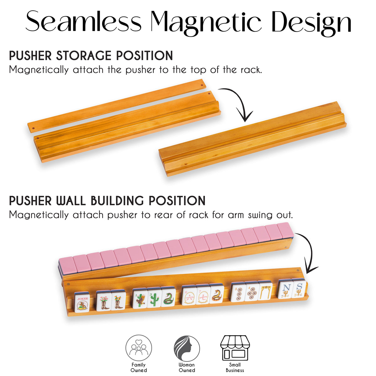(20in.) Light Brown Wooden Mahjong Racks with Pushers & Travel Bag - Set of 4