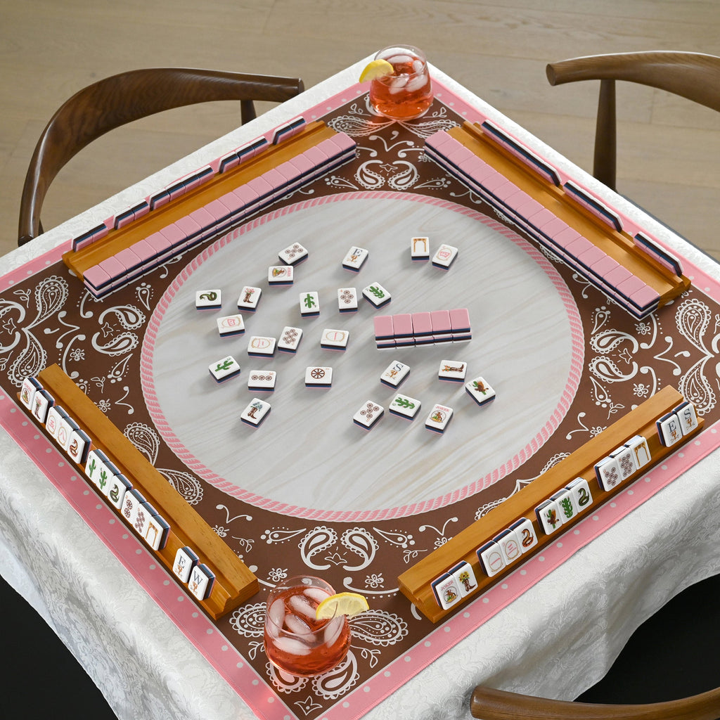 (18in.) Light Brown Wooden Mahjong Racks with Pushers & Travel Bag - Set of 4