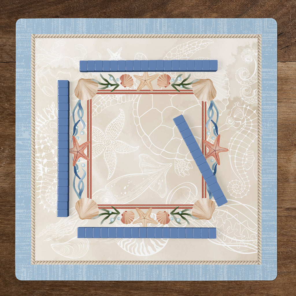 Sky Blue Coastal Paradise Collection Mahjong Mat for Table - Shipped Rolled