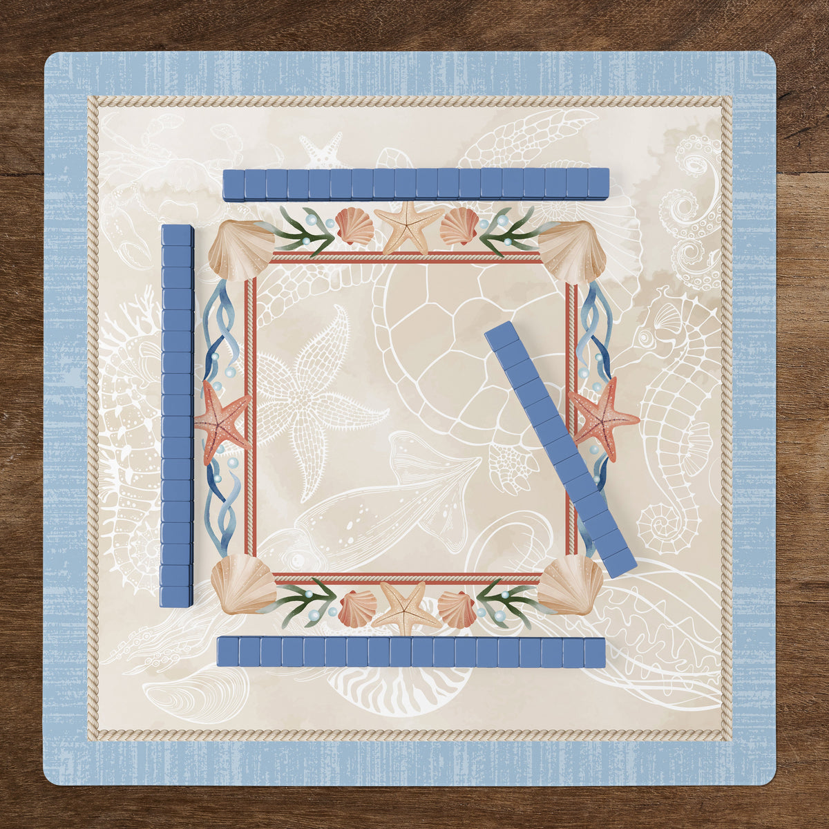 Sky Blue Coastal Paradise Collection Mahjong Mat for Table - Shipped Rolled