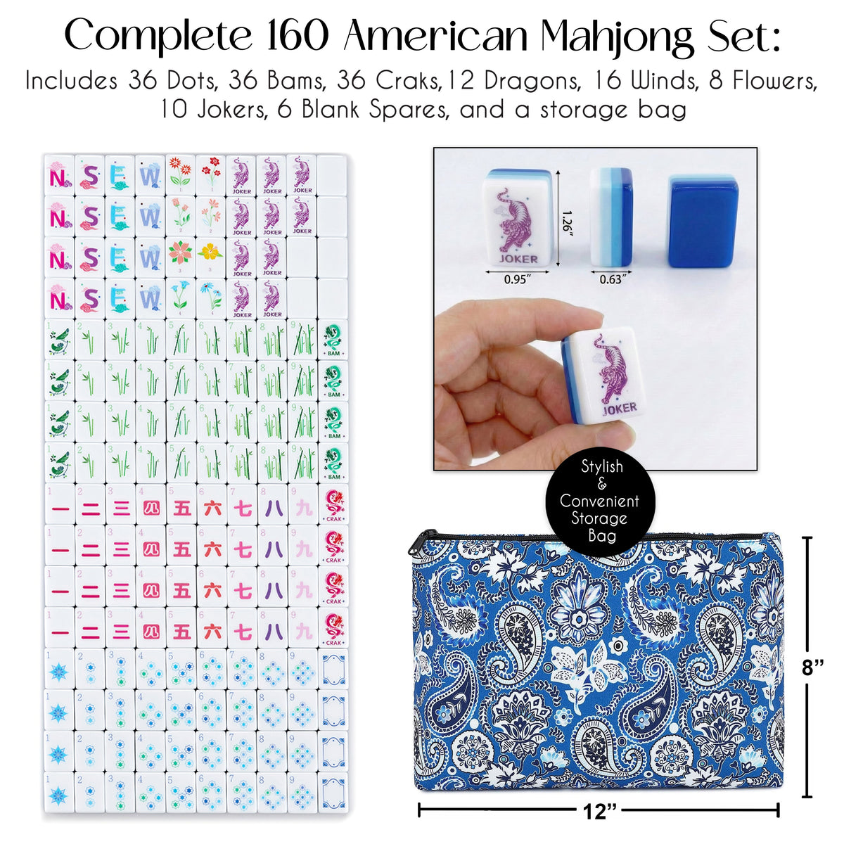 Blue Tiger Collection American Mahjong Tile Set (160pc)