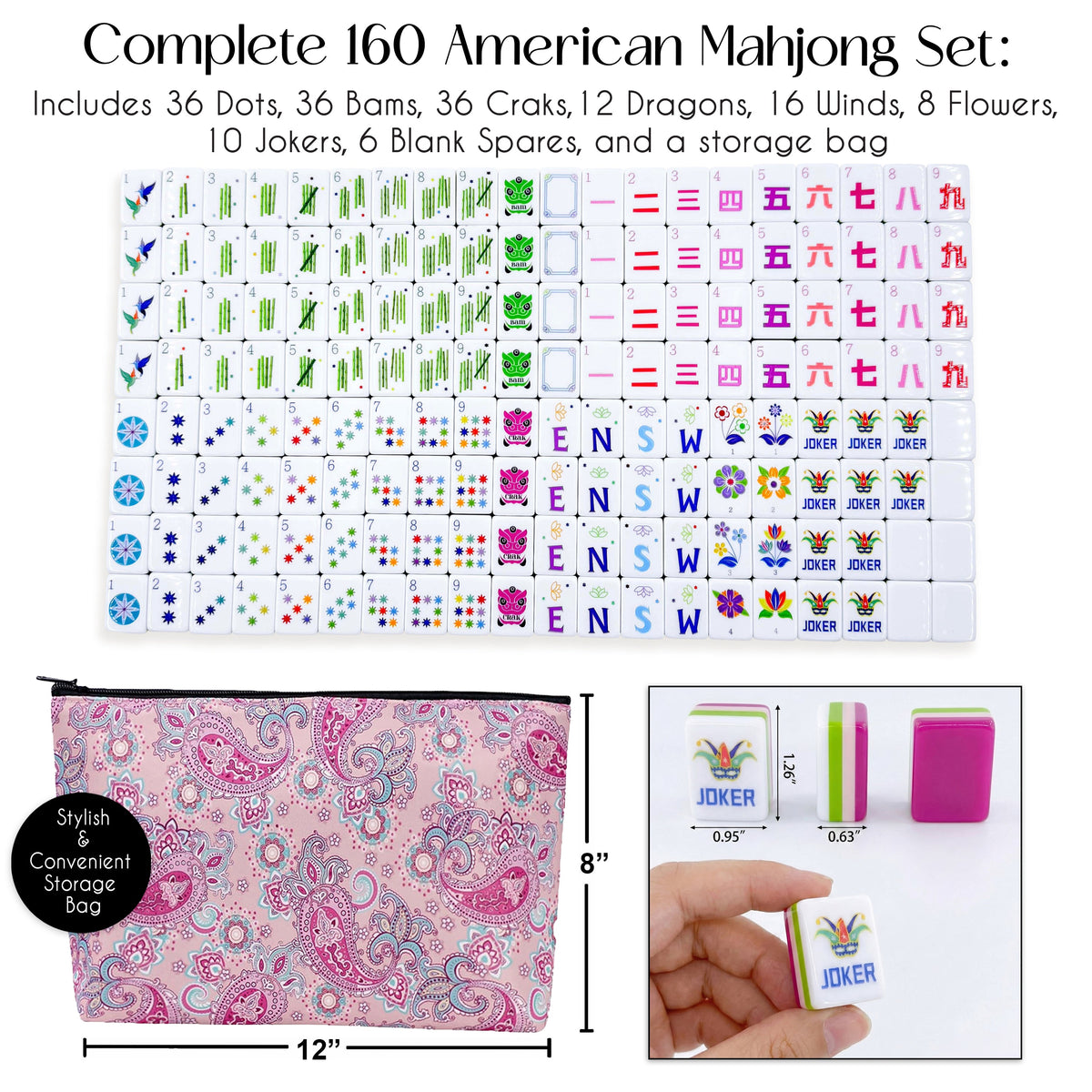 Pink Mask Collection American Mahjong Tile Set (160pc)