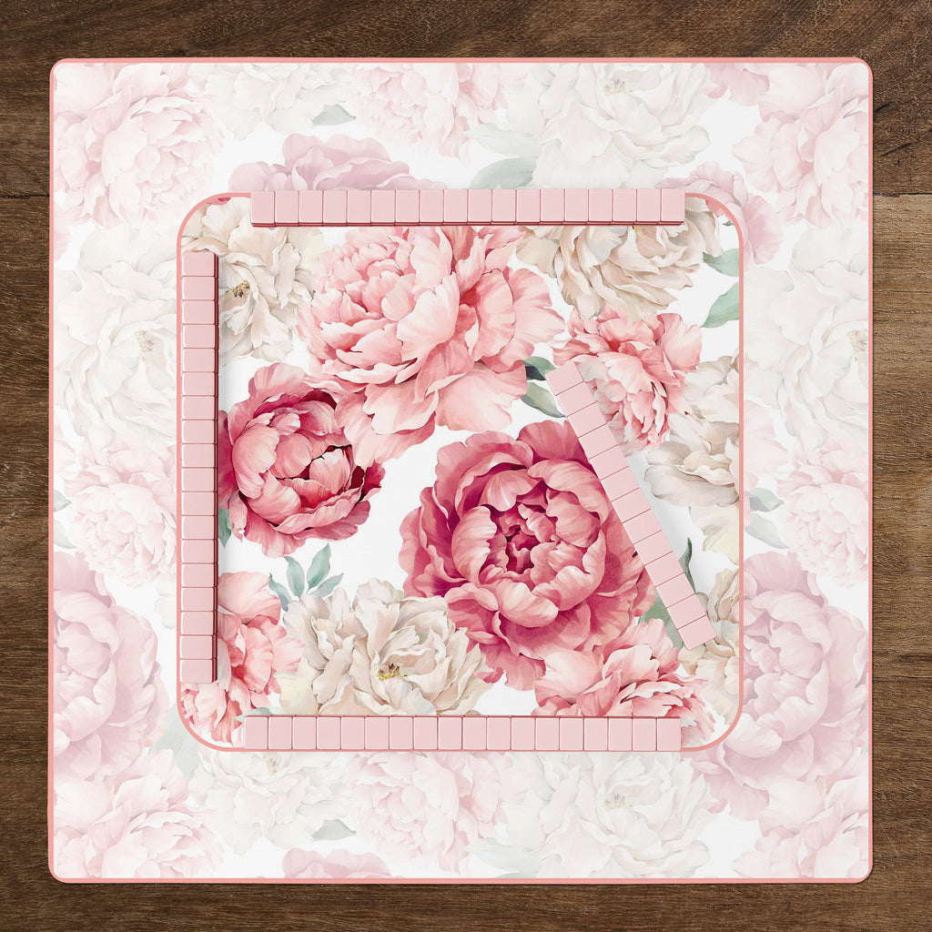Peony Floral Garden Pink and Ivory Collection Mahjong Mat for Table - Shipped Rolled