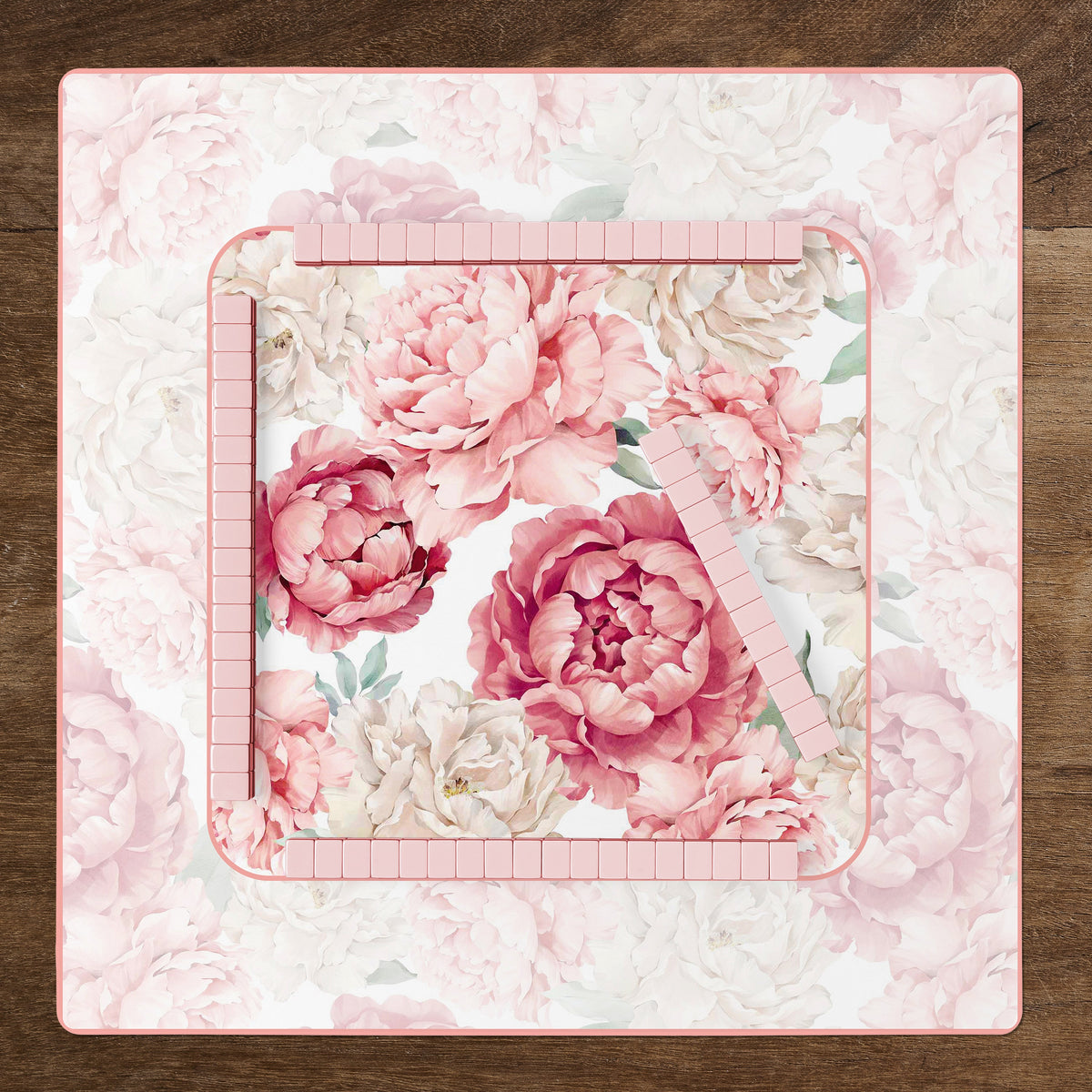 Peony Floral Garden Pink and Ivory Collection Mahjong Mat for Table - Shipped Rolled