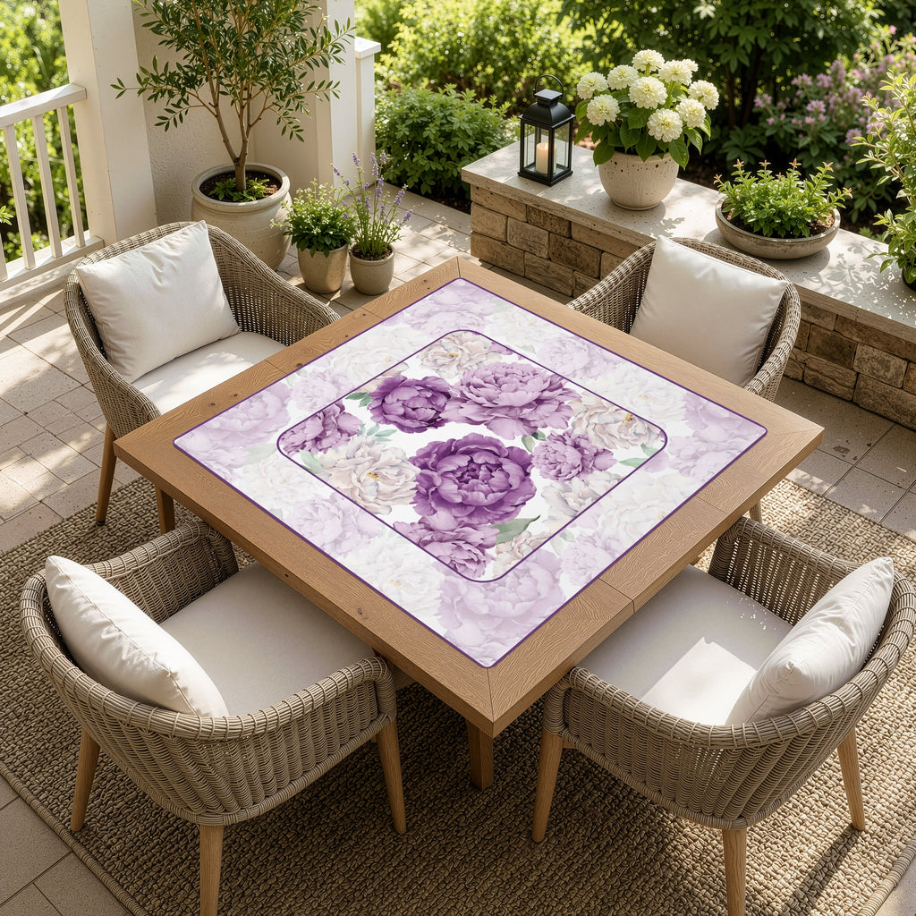 Peony Floral Garden Lavender Purple and Ivory Collection Mahjong Mat for Table - Shipped Rolled