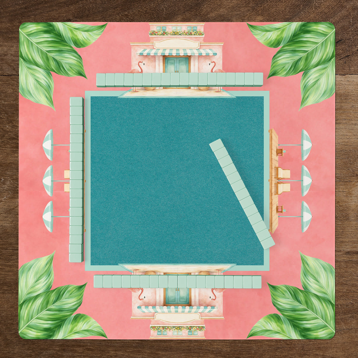 Mint Green Royal Palm Collection Mahjong Mat for Table - Shipped Rolled