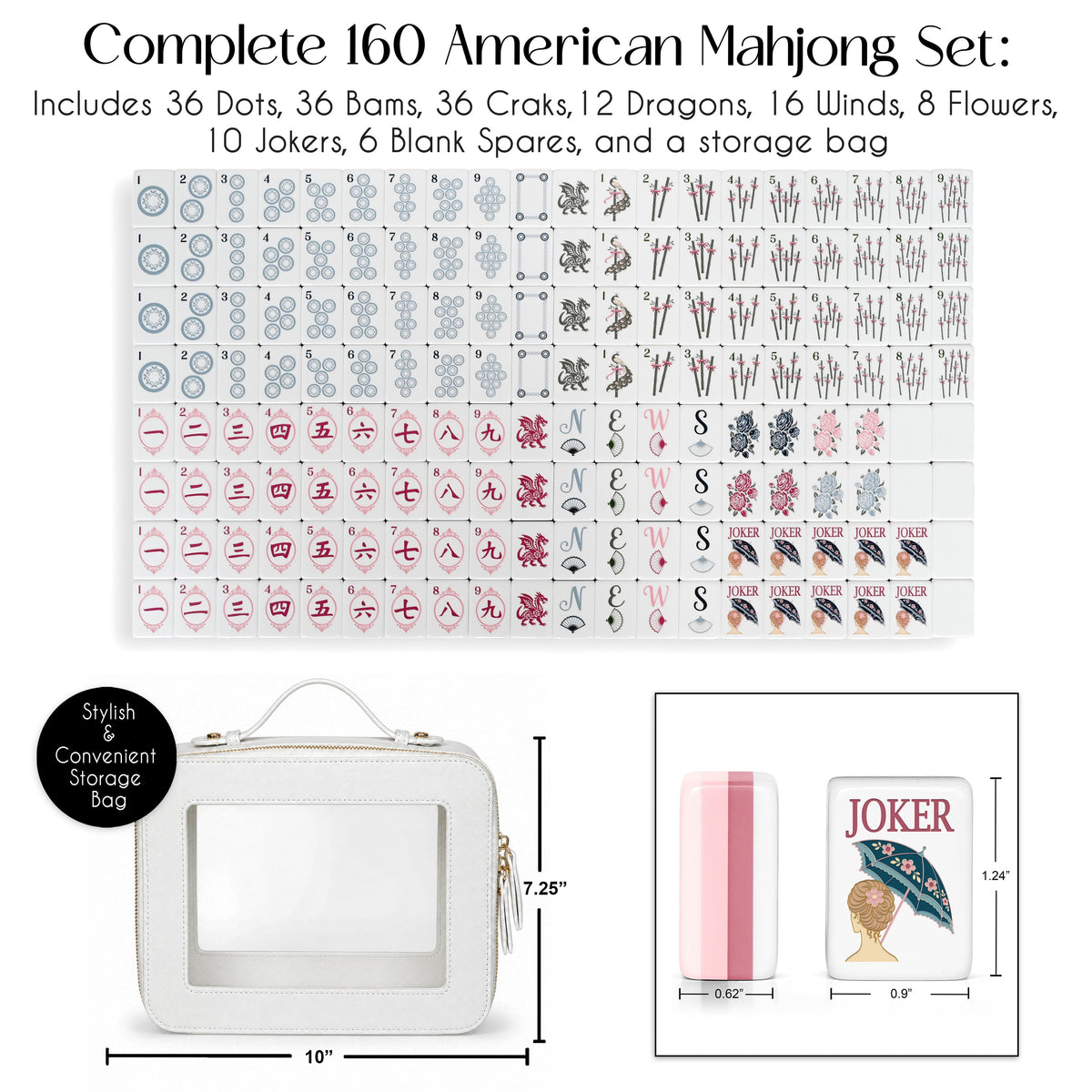 Pink Shabby Chic Collection American Mahjong Tile Set (160pc)