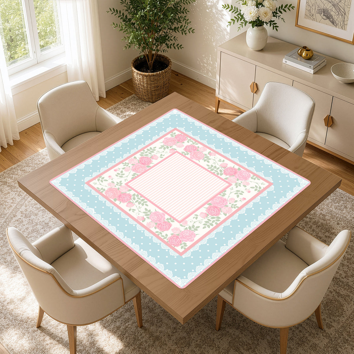 Pink Shabby Chic Collection Mahjong Mat for Table - Shipped Rolled
