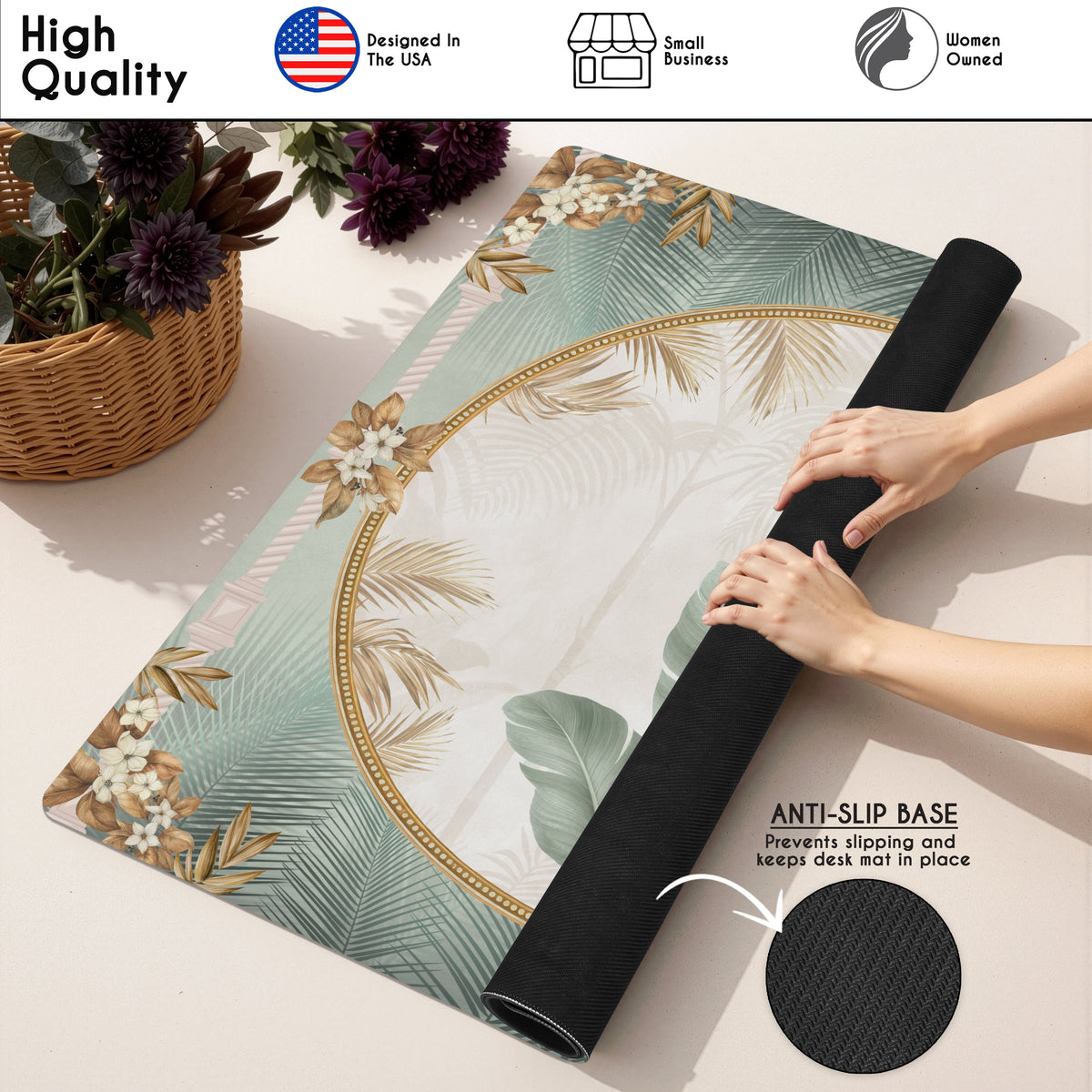 Taupe Vintage Paradise Collection Mahjong Mat for Table - Shipped Rolled