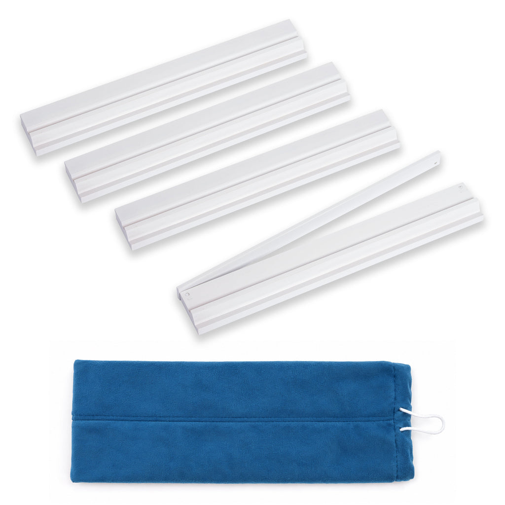 (20in.) White Wooden Mahjong Racks with Pushers & Travel Bag - Set of 4