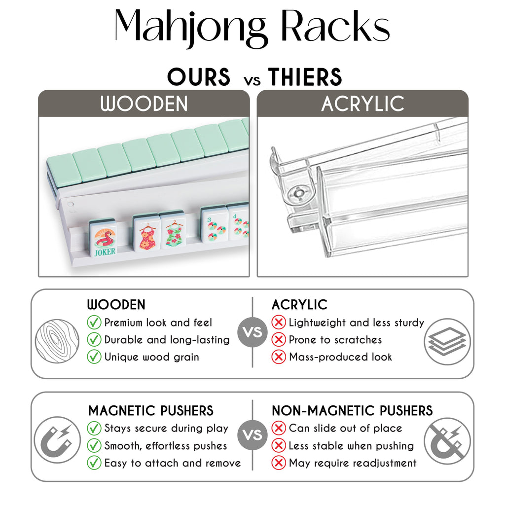 (20in.) White Wooden Mahjong Racks with Pushers & Travel Bag - Set of 4