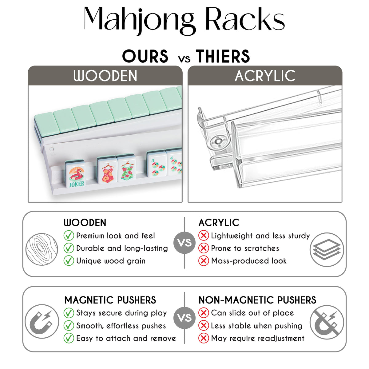 (18in.) White Wooden Mahjong Racks with Pushers & Travel Bag - Set of 4