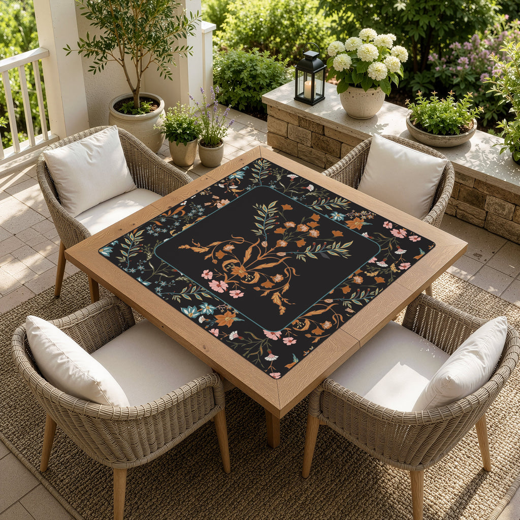 Boho Floral Wildflower Black and Orange Collection Mahjong Mat for Table - Shipped Rolled