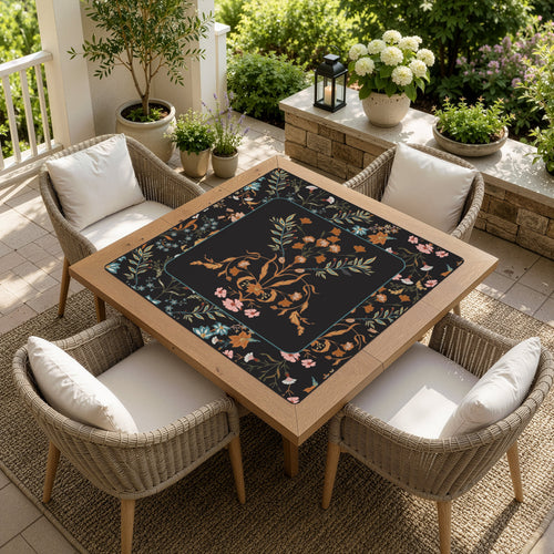 Boho Floral Wildflower Black and Orange Collection Mahjong Mat for Table - Shipped Rolled