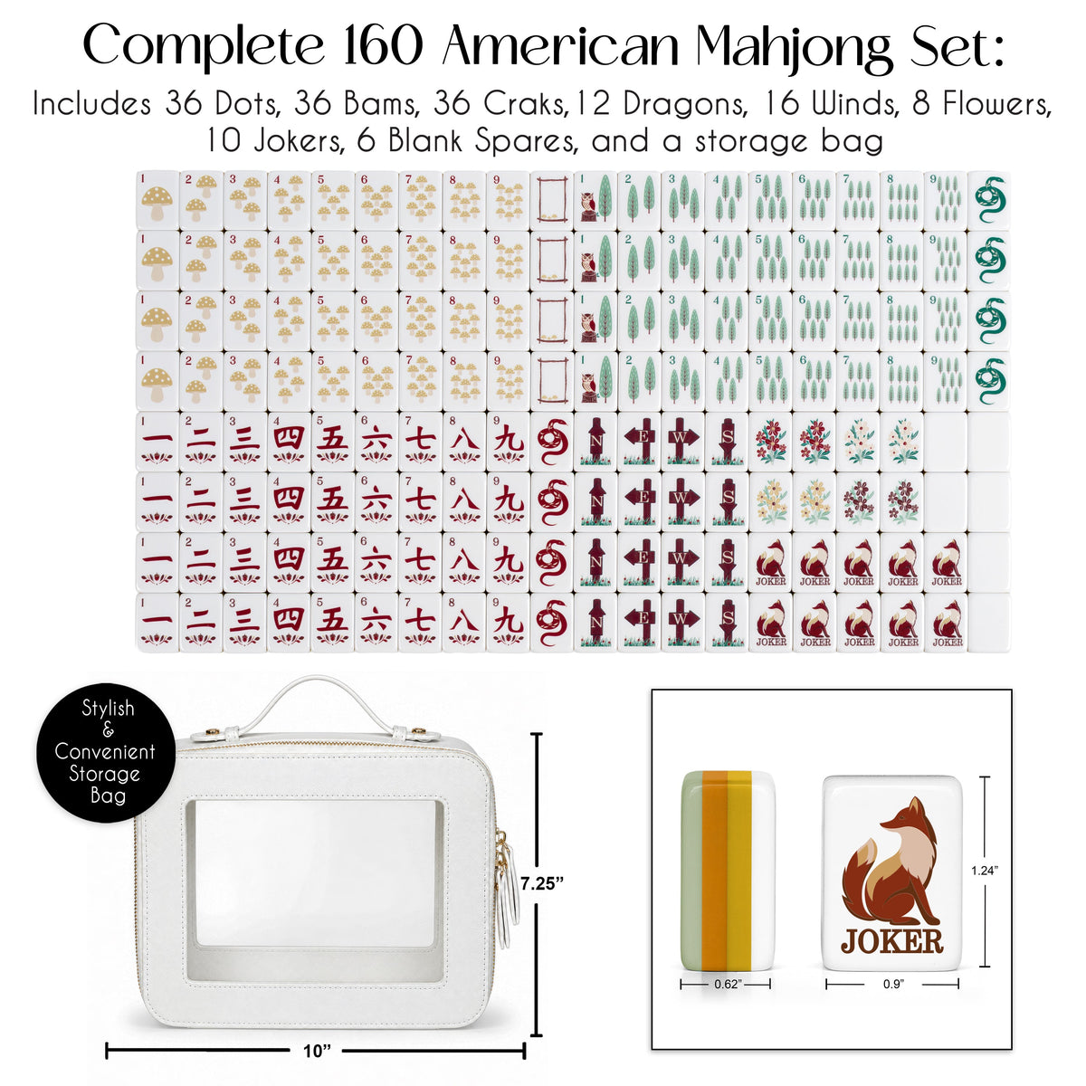 Sage Green Woodland Collection American Mahjong Tile Set (160pc)